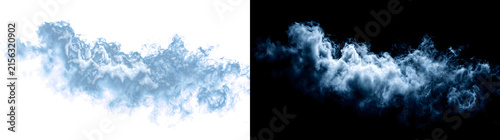 Obraz na plátně Dense billowing smoke cloud drifting across a black backdrop with soft blue tone