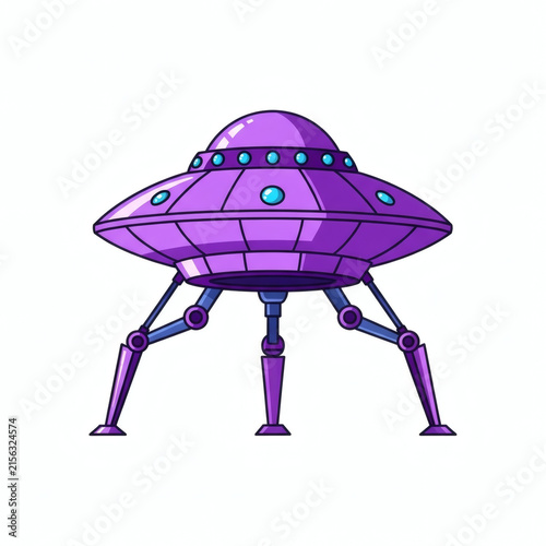 Purple UFO Flying Saucer Vector Illustration