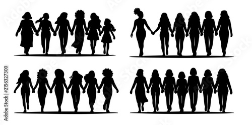 silhouettes of women holding hands in a large group