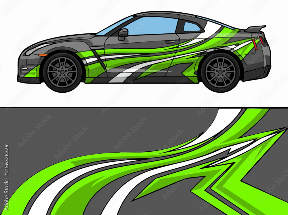 Fototapeta premium Green and gray sports car with racing decals