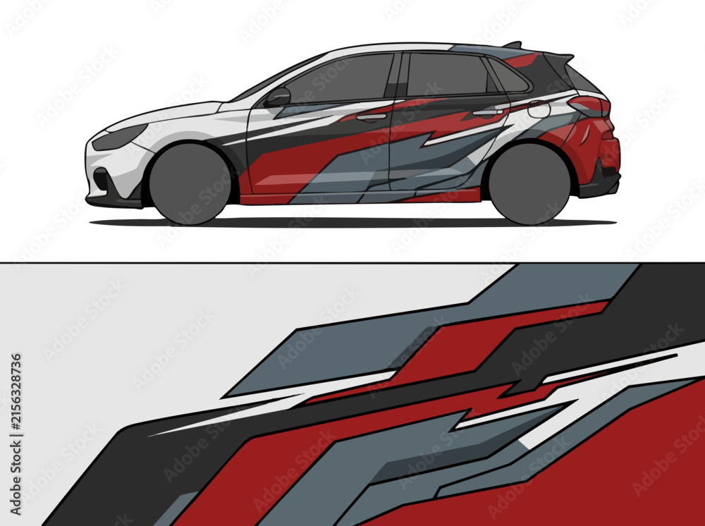 Naklejka premium Red and gray geometric car wrap design illustration