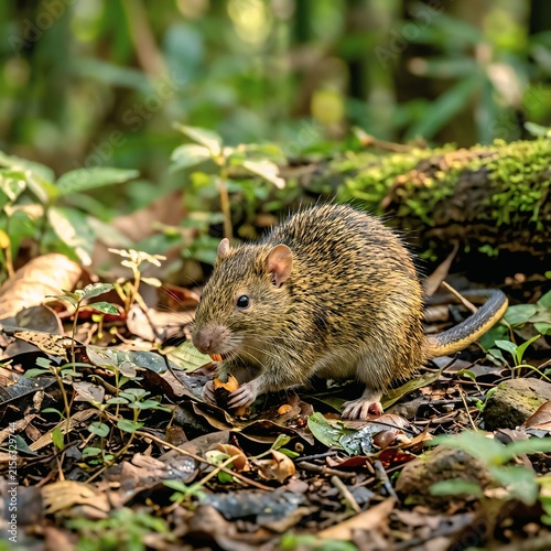 Indian Bush Rat Foraging on Forest Floor
