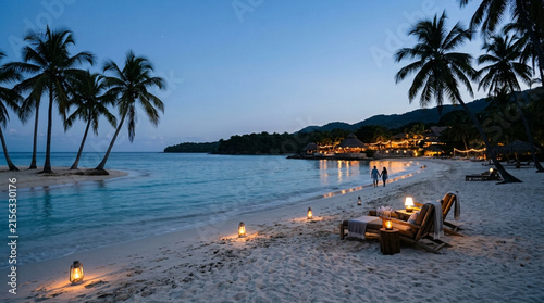 Romantic Caribbean Beach at Blue Hour in Haiti