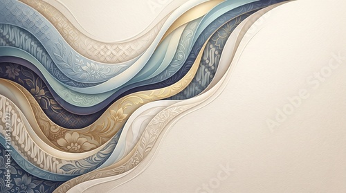 Blue Gold Cream Flowing Wave Abstract Background