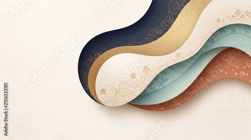 Navy Cream Burgundy Layered Ribbon Abstract Background