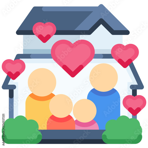happy family house flat icon illustration
