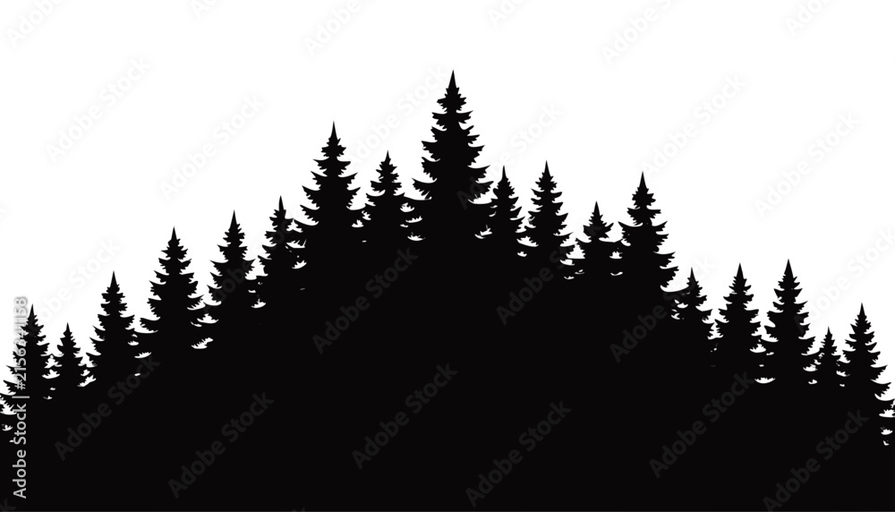 Obraz premium Curved Mountain Hill Pine Tree Forest Silhouette Panorama Horizon