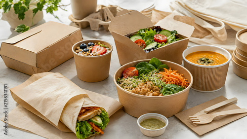 Healthy takeout meal options in eco-friendly packaging  