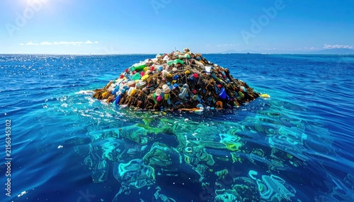 Ocean pollution with plastic debris floating.