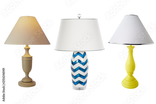 Obraz na plátně Set of stylish modern electric table lamps with decorative shades isolated on tr