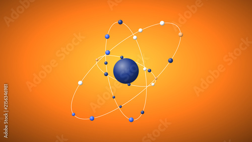 Bild auf Leinwand 3d illustration of an atom with a central nucleus and orbiting electrons on an o