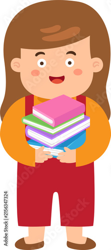 Happy Girl Holding a Stack of Books