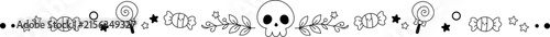 Cute Halloween Doodle Border with Skull, Ghost and Candy
