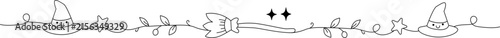 Cute Halloween Doodle Border with Witch Hat and Broomstick