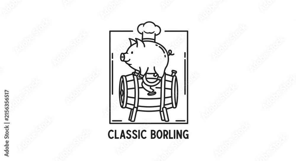 Fototapeta premium Pig chef on barrel, classic borling logo