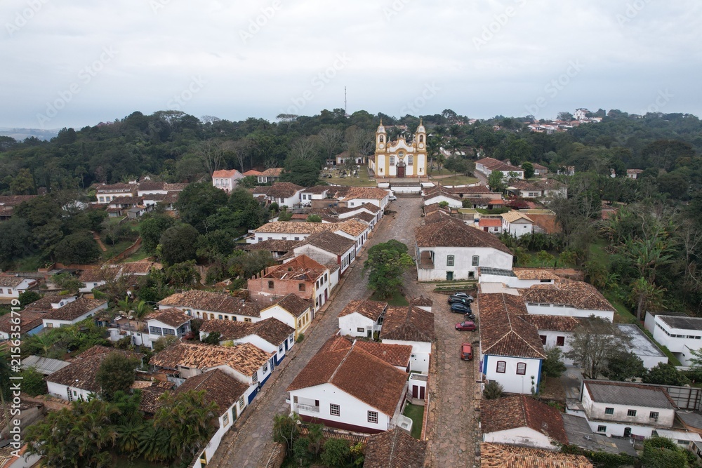 Fototapeta premium Aerial View of Saint Anthony Church and Historic Tiradentes, Brazil