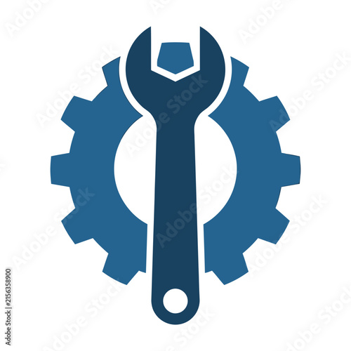 Blue wrench and gear icon industrial symbol