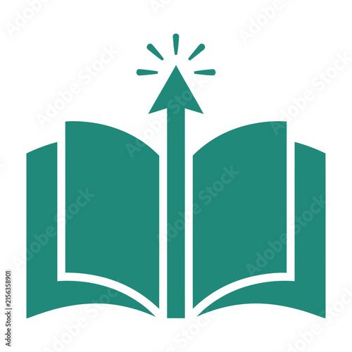 Open book with upward arrow and star symbol representing education and growth concept