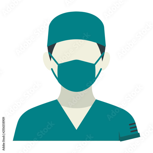 Illustration of a Doctor Wearing Green Scrubs and Surgical Mask