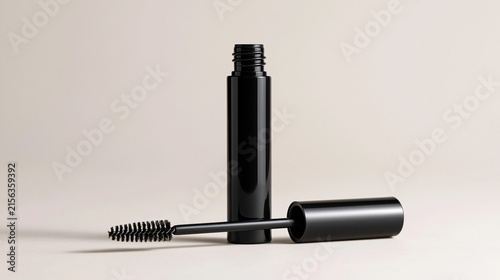 Cosmetic Lash Brush Resting Beside Plain Black Container