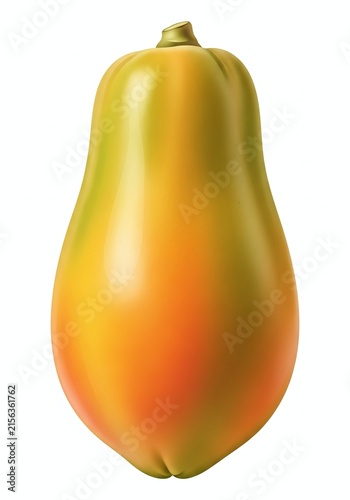 Single ripe orange fruit on white background.