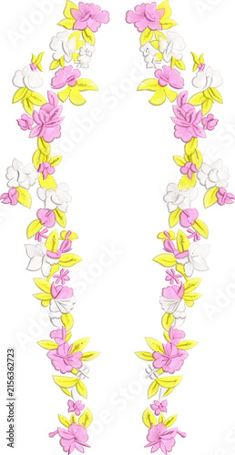 soft pink and yellow floral frame embroidery design for fashion textile