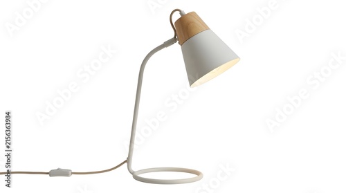 Cuadro en lienzo Minimalist Modern White Table Lamp with Wood Accent, LED Light, Study Desk Setup