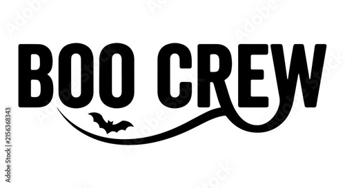 Boo Crew Halloween Text Vector, Spooky Bat Graphic, Black and White Holiday Phrase