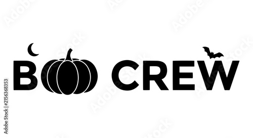 Boo Crew Halloween Pumpkin Vector Art, Spooky Bat and Moon Graphic, Festive Seasonal Design