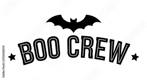 Spooky Boo Crew Bat Vector Graphic, Halloween Party Design Elements, Black and White Celebration Art