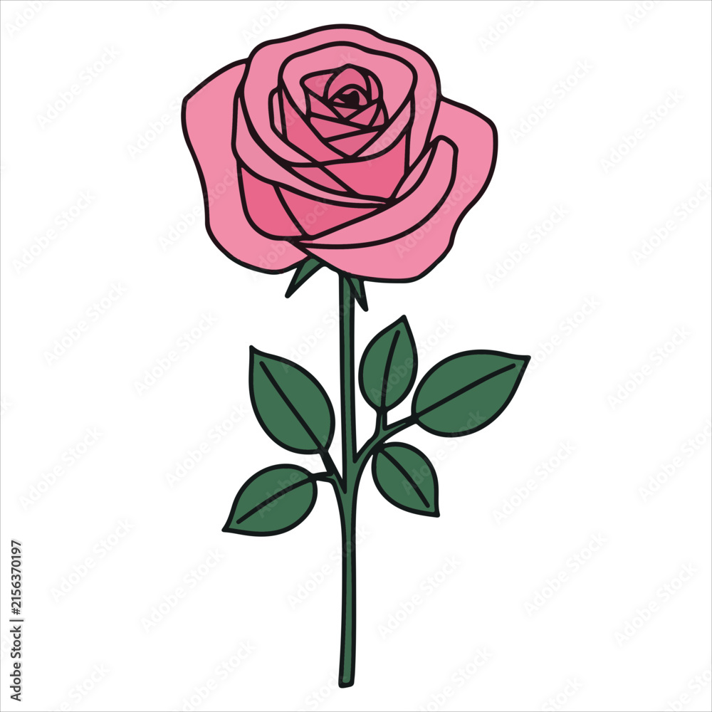 Fototapeta premium Cute Pink Rose Botanical Illustration for Creative Projects