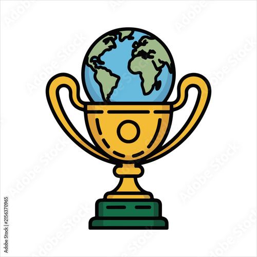 World Globe Trophy Illustration, Global Achievement and Success Concept, Earth Globe Award Trophy Design, International Competition Winner Illustration, Global Champion Trophy Cartoon