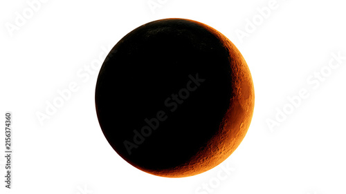 Highly realistic crescent moon with intricate details and eerie Halloween colors, isolated PNG on transparent background