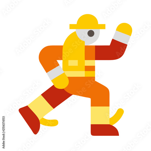 Flat vector illustration of a firefighter running in uniform.