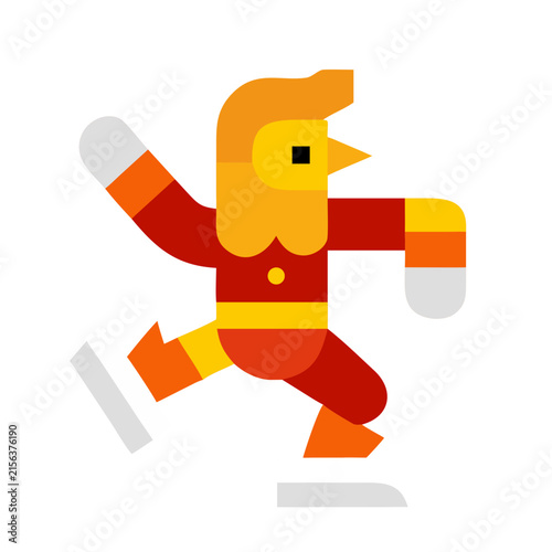 Minimalist flat vector illustration of a stylized character ice skating on a white background.