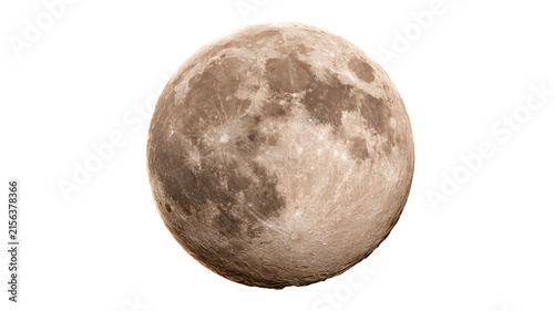 Highly realistic full moon with intricate details and eerie Halloween colors, isolated PNG on transparent background