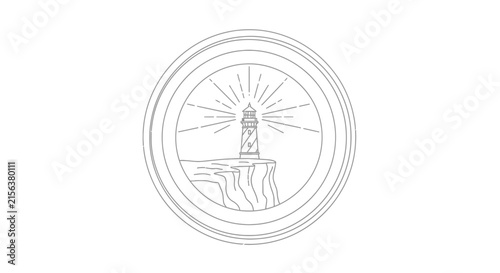 Lighthouse on Cliff Line Art