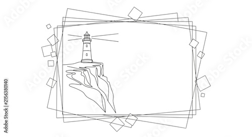 Lighthouse on cliff with geometric lines