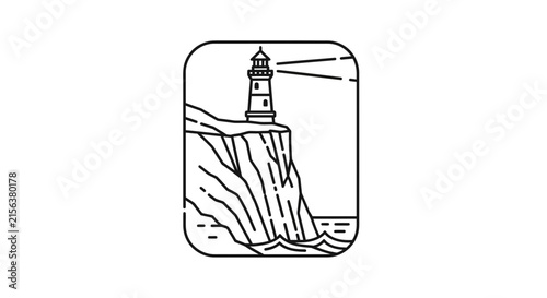 Lighthouse on cliff, black and white