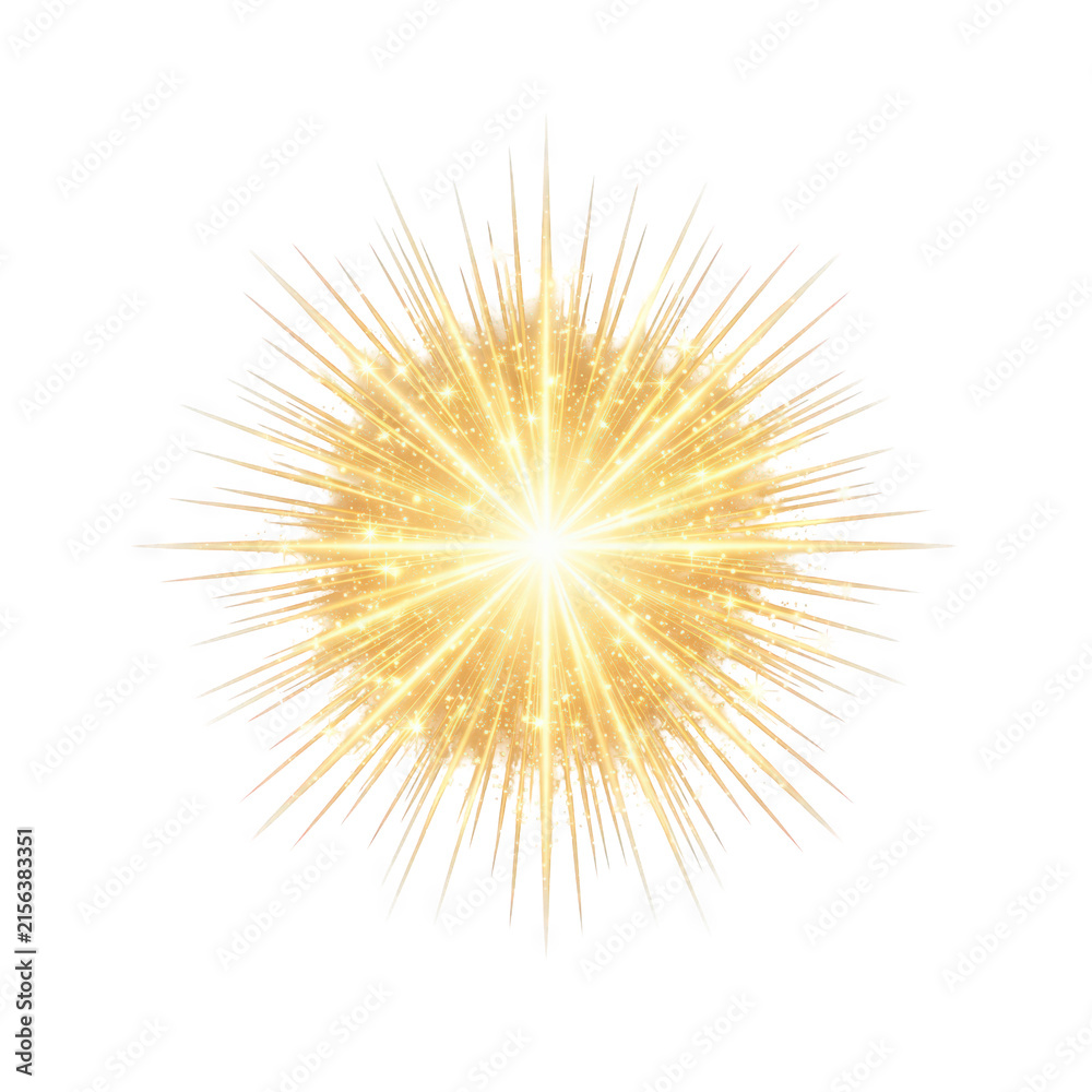 Fototapeta premium Golden starburst explosion with sparkles transparent background