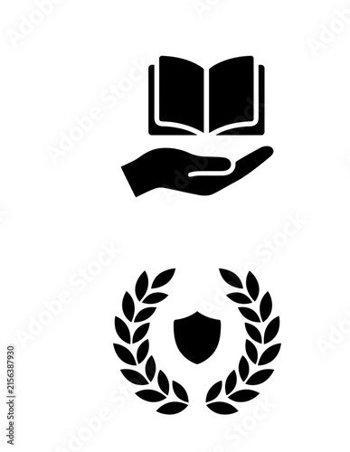 Knowledge acquisition and achievement protection laurel icons.