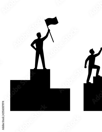 Leader victory podium and career climbing progress icons.