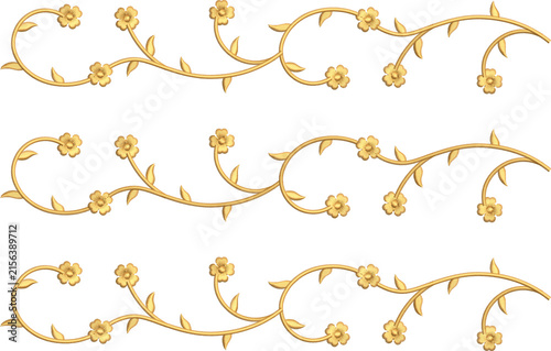 Golden Curved Vine Border Embroidery Pattern for Elegant Textile