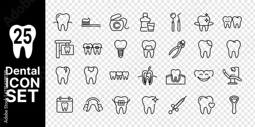 Dental Line Art Icon Set with Minimal Tooth, Dentistry and Oral Care Symbols vector design.