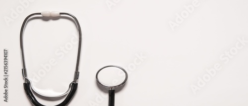 Black Stethoscope on White Background with Copy Space