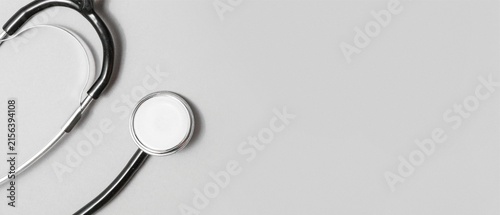 Stethoscope on Gray Background with Copy Space