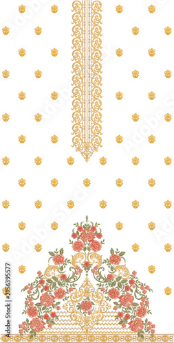 Elegant Gold Polka Dot Embroidery with Floral Neckline Design