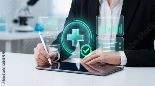 Принти на полотні digital health management and medical intelligence concept showing healthcare pr