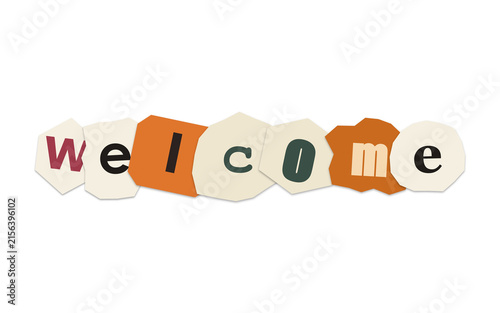 Welcome message composed of orange and white paper cutouts with typography greeting creative
