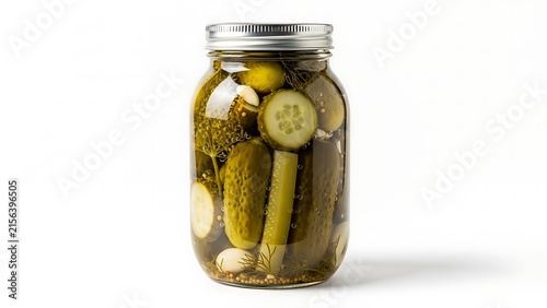 A jar of pickles on a white background